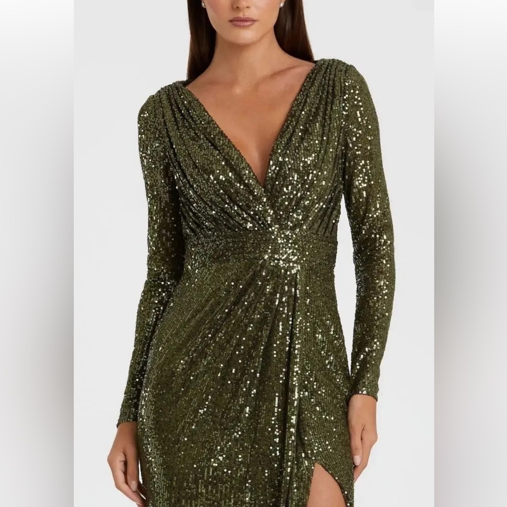 Mac Duggal Elegant Olive Sequin Dress